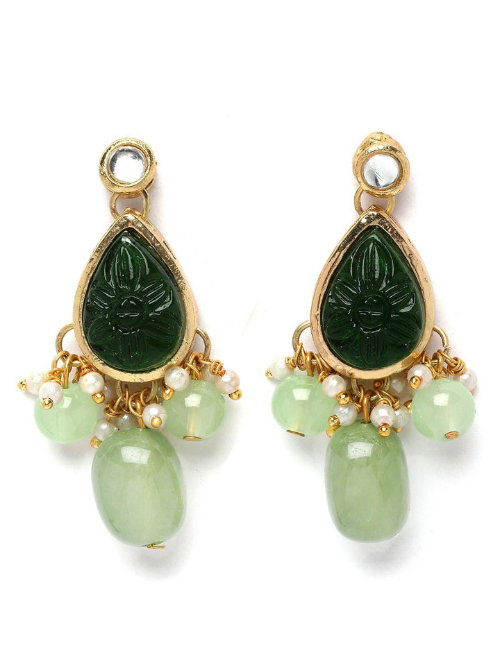 KARATCART Gold-Plated Kundan Stones-Studded & Beaded Jewellery Set