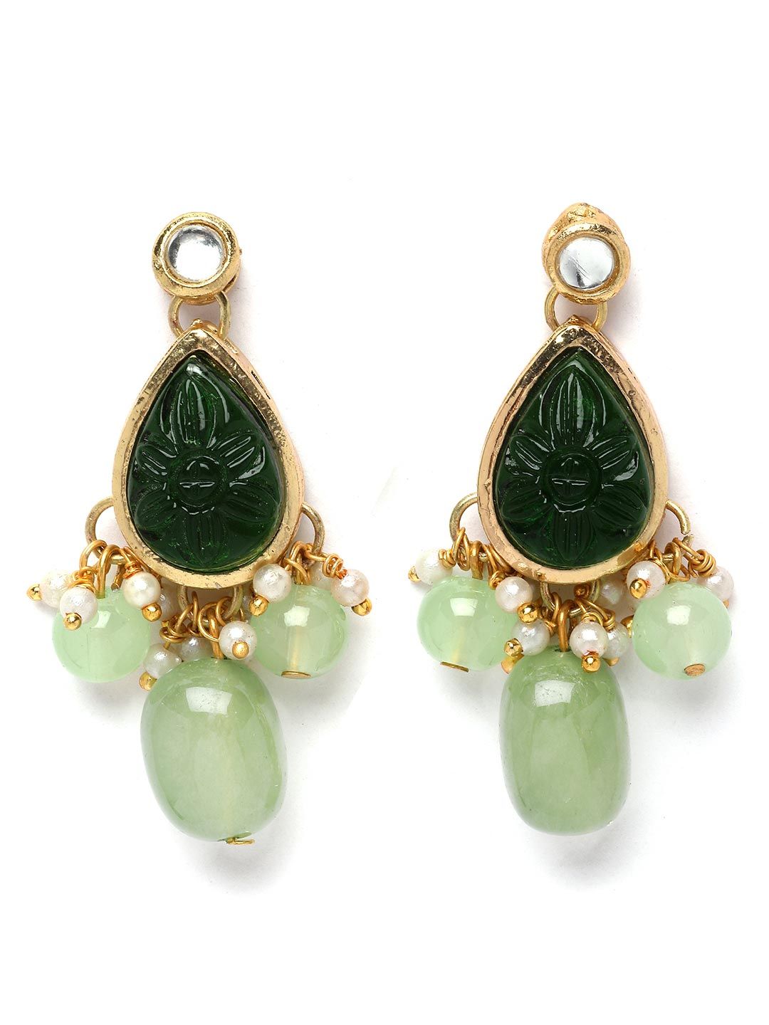KARATCART Gold-Plated Kundan Stones-Studded & Beaded Jewellery Set