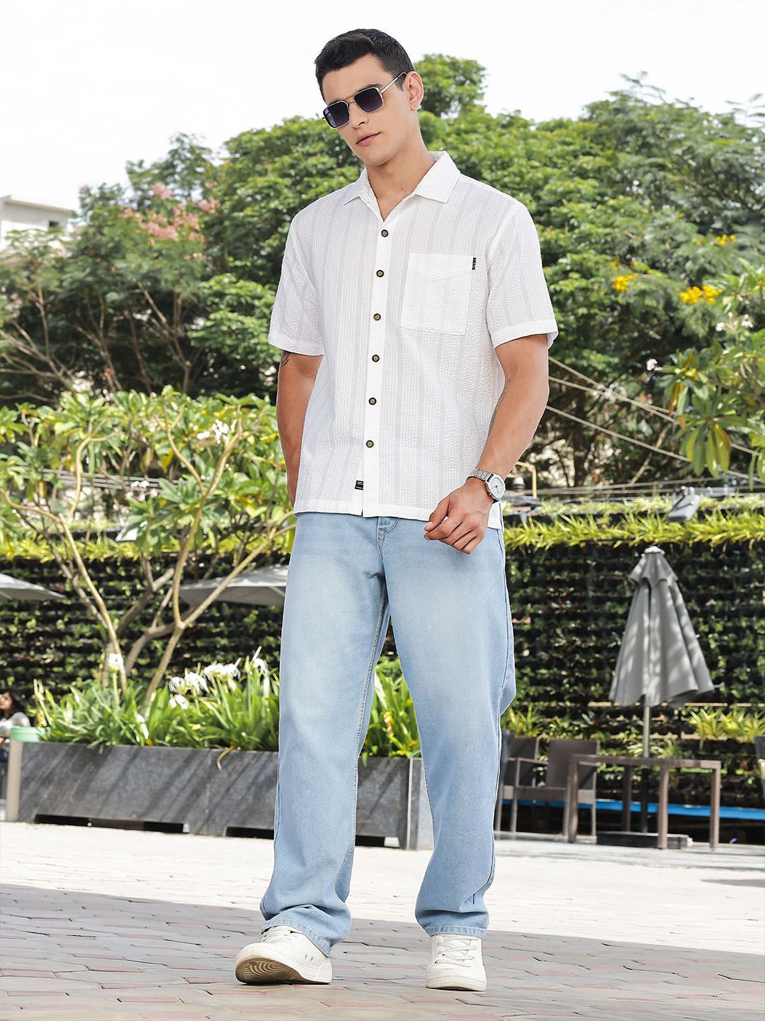 Thomas Scott Men's Premium Seersucker Cotton Casual Shirt