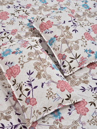 KLOTTHE Floral Pink Flat Printed 300 TC Double King Fine Bedsheet Dengan 2 Sarung Bantal