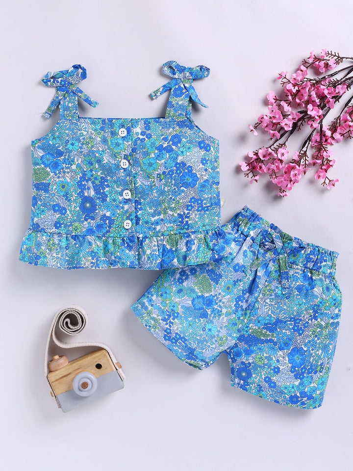 Moms Love Infant Girls Cotton Floral Print Top with Shorts