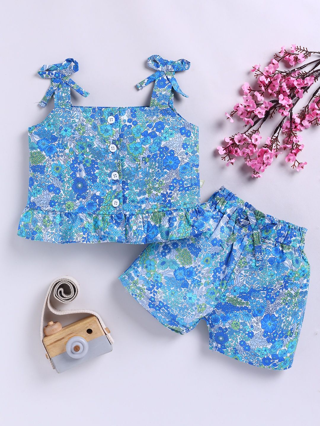 Moms Love Infant Girls Cotton Floral Print Top with Shorts