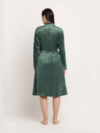 KLOTTHE Green Woollen Bath Robe With Belt