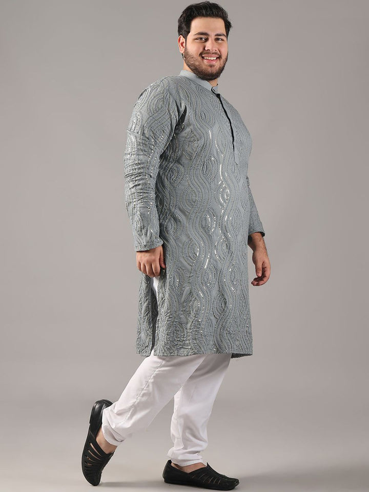 SOJANYA PLUS Plus Size Men Floral Embroidered Pure Cotton Straight Kurta & Pyjamas