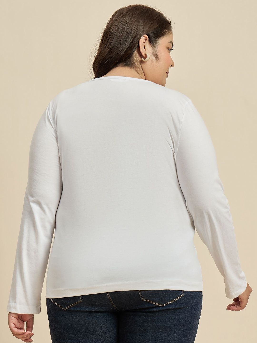 CURVY STREET Women Solid V-Neck Cotton Plus Size T-shirt