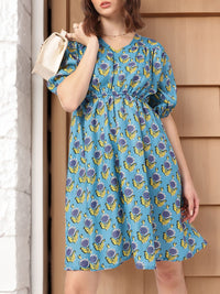 DressBerry Daydream Diva Floral Print Cinched Waist A-line Dress