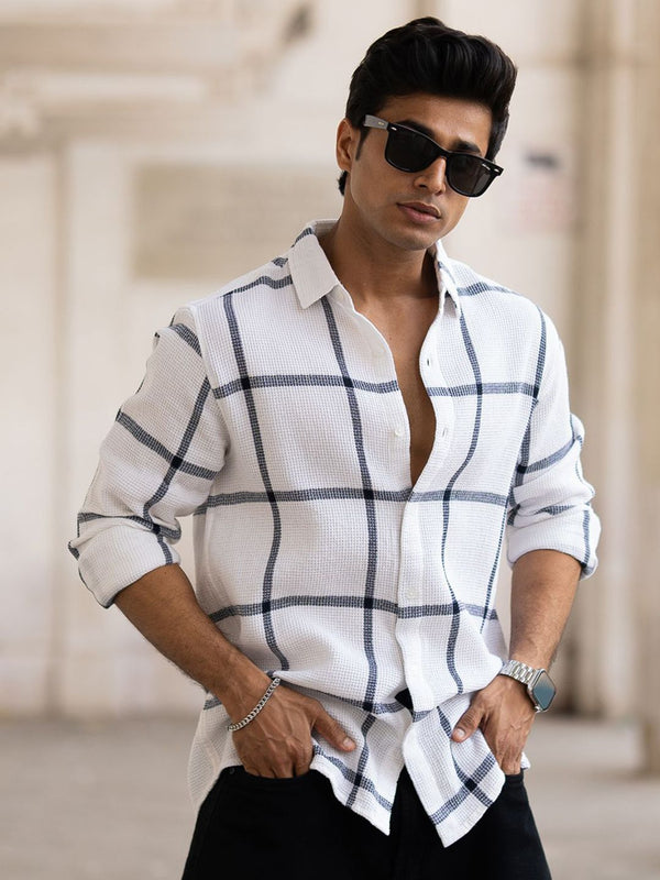 Powerlook Men Windowpane Checks Opaque Checked Casual Shirt