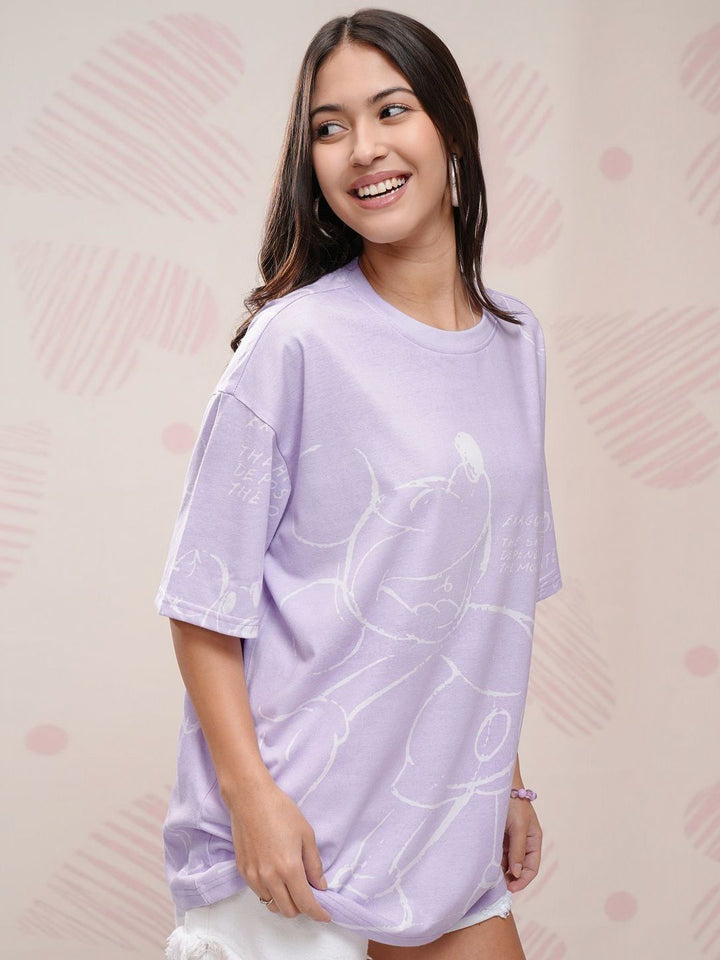 Tokyo Talkies Women Graphic Printed Round Neck Oversized Mickey Mouse Tshirt