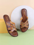 Mochi Women Printed Leather Block Mules