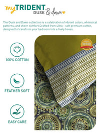 MYTRIDENT Blair Green Dusk & Dawn Flat 144TC Queen Cotton 1 Bedsheet with 2 Pillow Covers