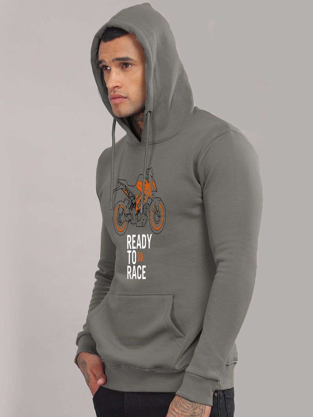 ADRO Men Printed Hooded Pure Cotton Sweatshirt