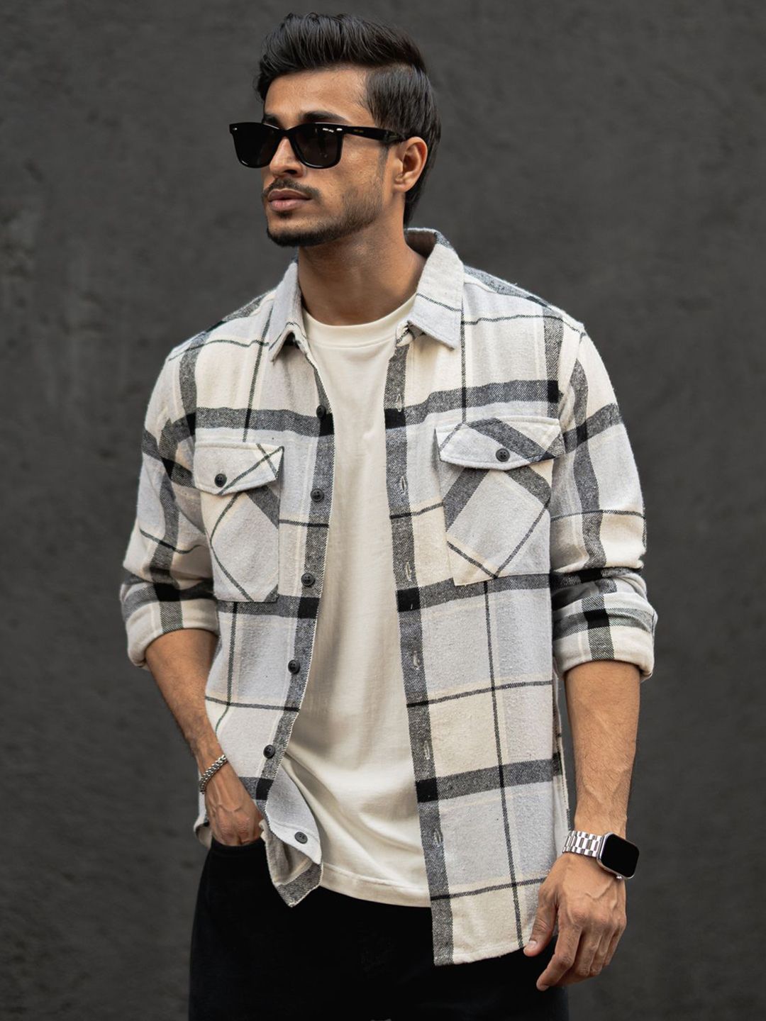 Powerlook Men Windowpane Checks Opaque Checked Casual Shirt