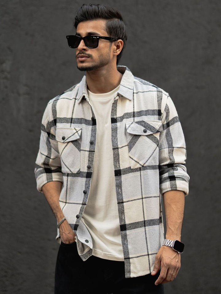 Powerlook Men Windowpane Checks Opaque Checked Casual Shirt