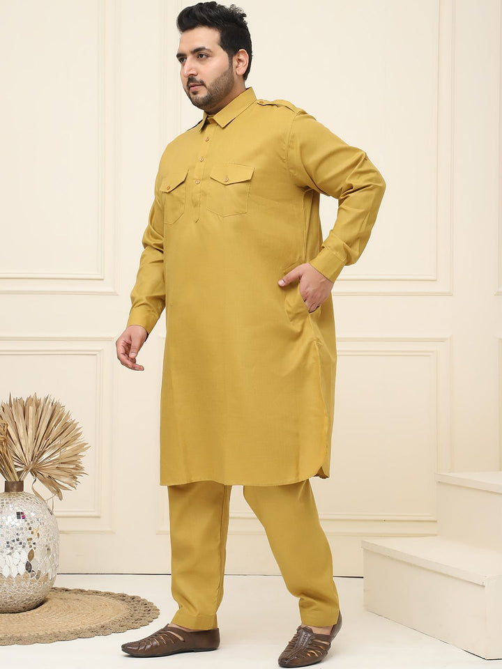 SOJANYA PLUS Shirt Collar Pocket Detailing Curved Pathani Kurta With Salwar