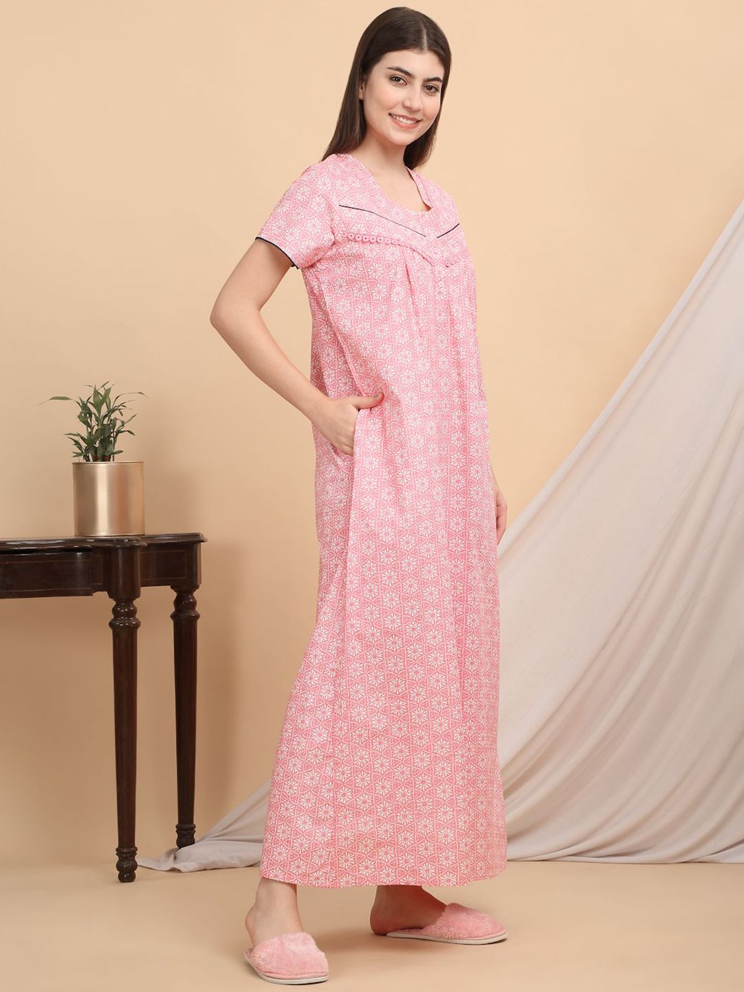 Sweet Dreams Printed Women Maxi Nightdress