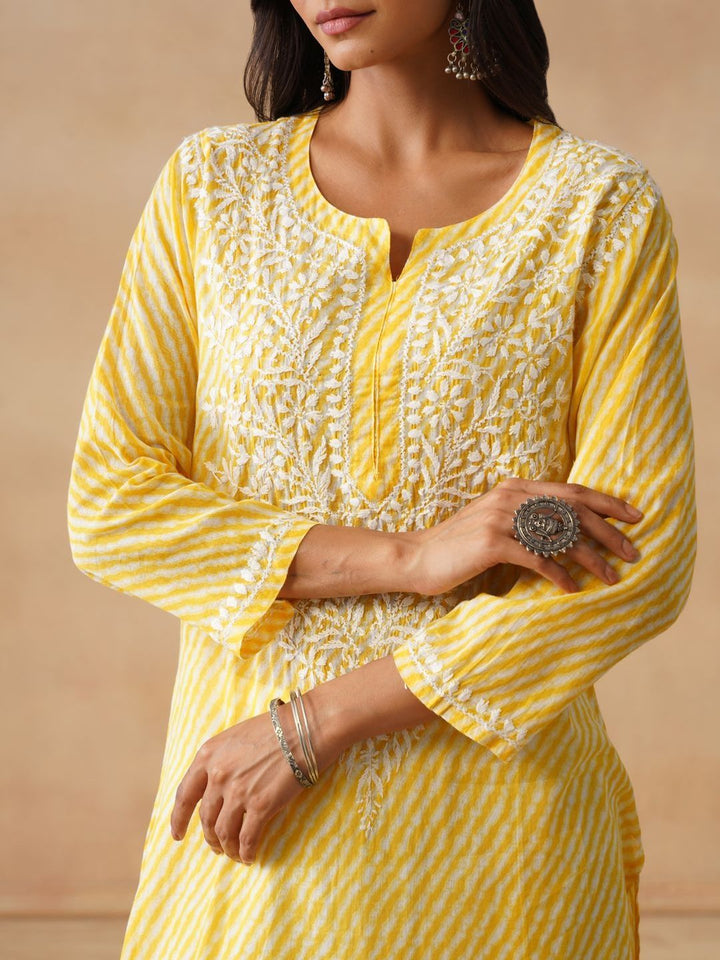 Kurta Bercetak Kuning Rumah Wanita Chikankari