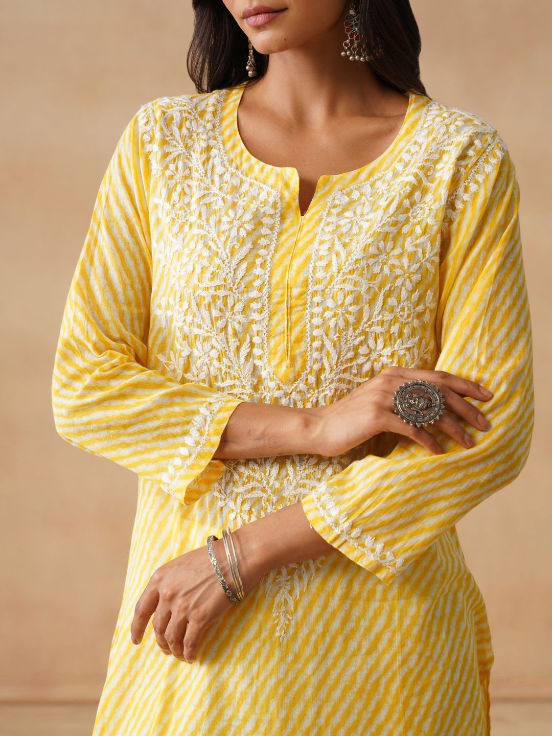 Kurta Bercetak Kuning Rumah Wanita Chikankari