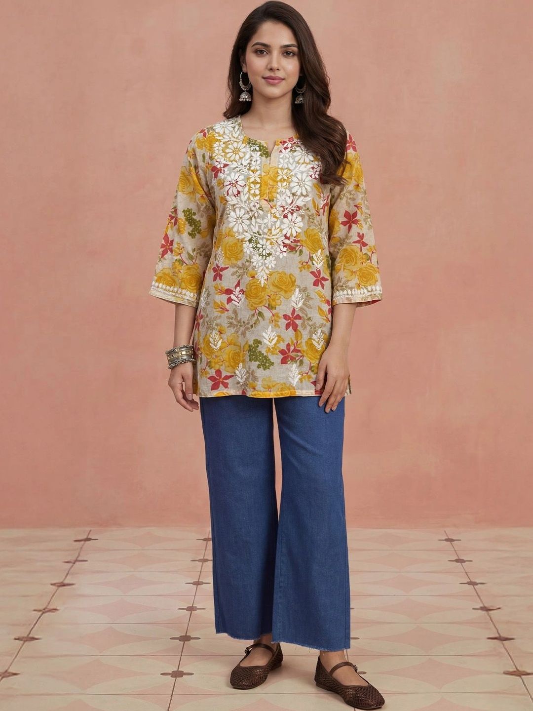 Rumah Wanita Chikankari Floral Printed Chikankari Floral Kurta