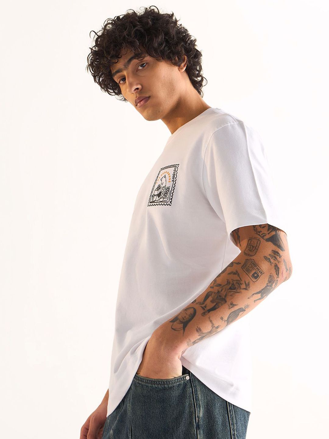 THE BEAR HOUSE Men Printed Drop-Shoulder Sleeves T-shirt