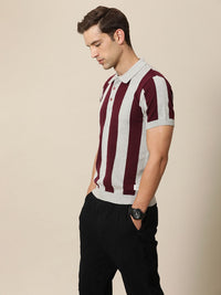 Mr Bowerbird Tailored Fit Striped Polo Collar Pure Cotton T-shirt
