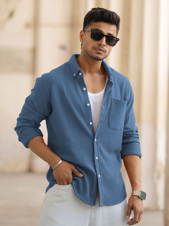 Powerlook Men Textured Spread Collar Cotton Casual Shirt