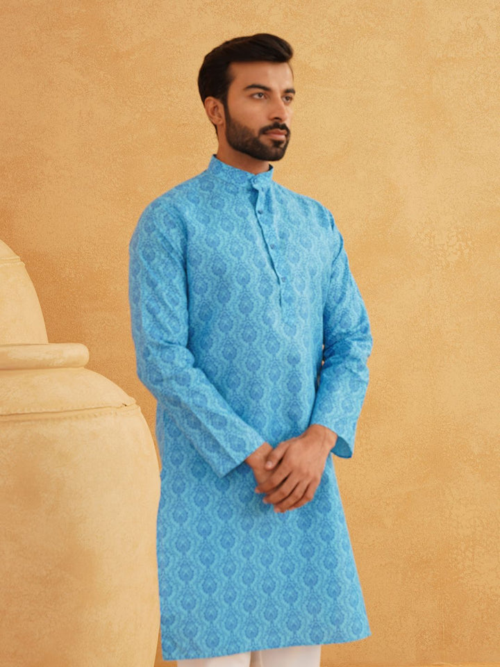 SOJANYA Ethnic Motifs Printed Band Collar Straight Kurta With Churidar