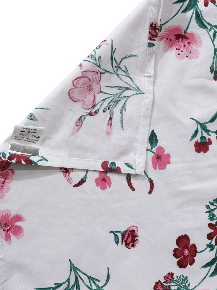 BOMBAY DYEING 525B Pink & White Floral 164 TC Pure Cotton Queen Bedsheet Set