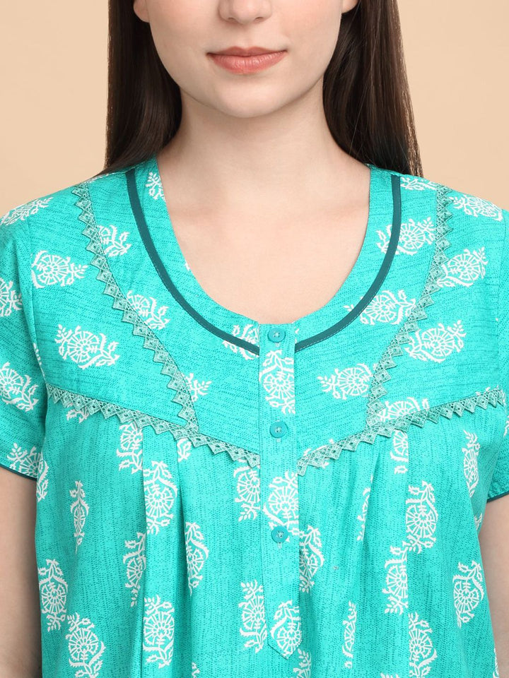 Sweet Dreams Ethnic Motifs Printed Pure Cotton Maxi Nightdress