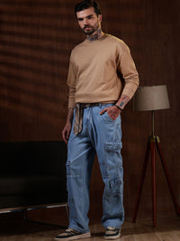 Eszett Lelaki Cotton Solid Leher Bulat Sweatshirt