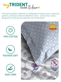 MYTRIDENT Blue Dusk & Dawn Flat 144TC Queen Cotton 1 Bedsheet with 2 Pillow Covers