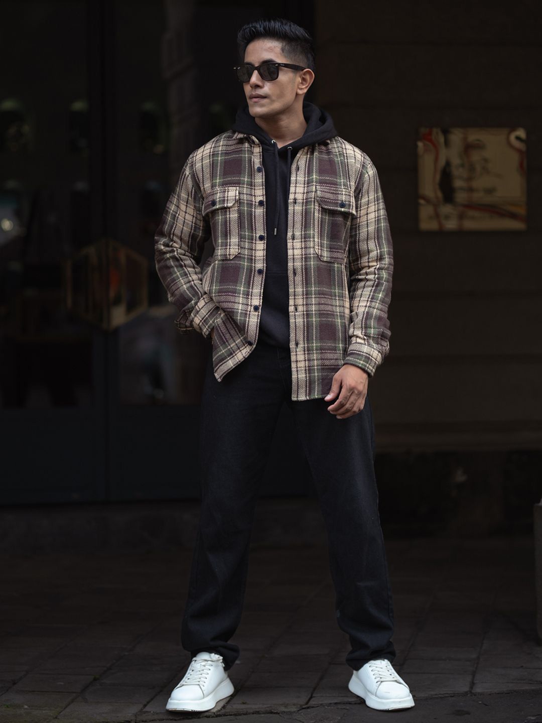 Powerlook Men Spread Collar Tartan Checked Casual Shirt