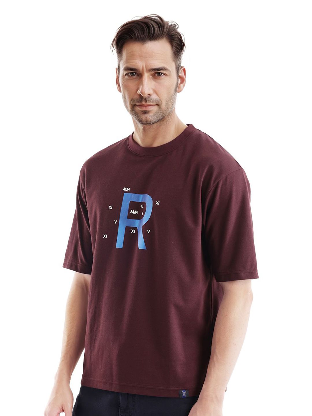 RARE RABBIT Men Graphic Printed Round Neck Cotton Oversized T-shirt