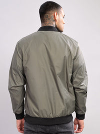 ADRO Men Stand Collar Solid Casual Bomber Jacket