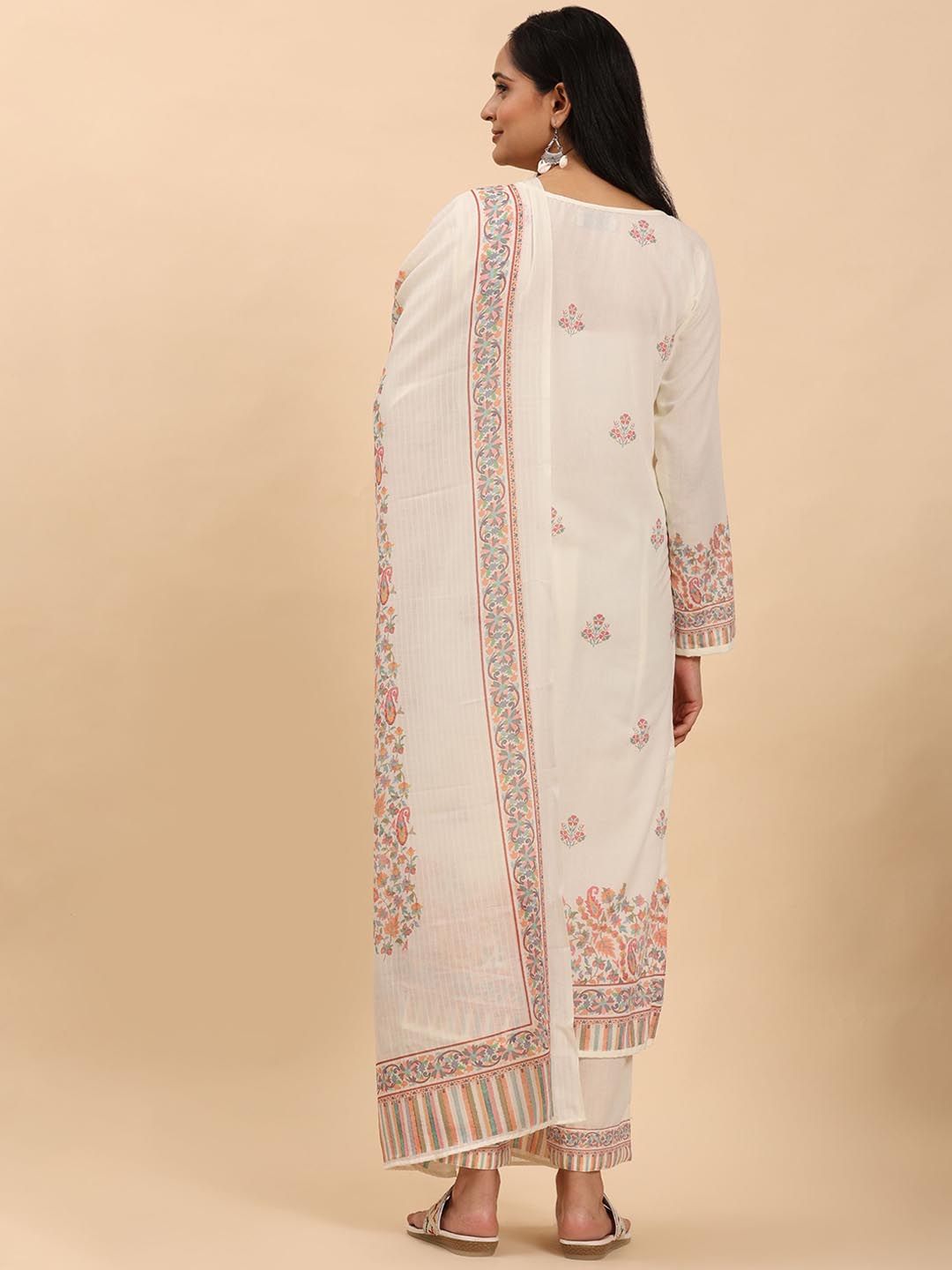 Mamicha Women Floral Printed Regular Pure Cotton Kurta with Trousers & With Dupatta