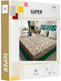 KLOTTHE Beige And Red Geometric Printed Cotton 400 TC Double Bedsheet Set 2.50 m x 2.20 m
