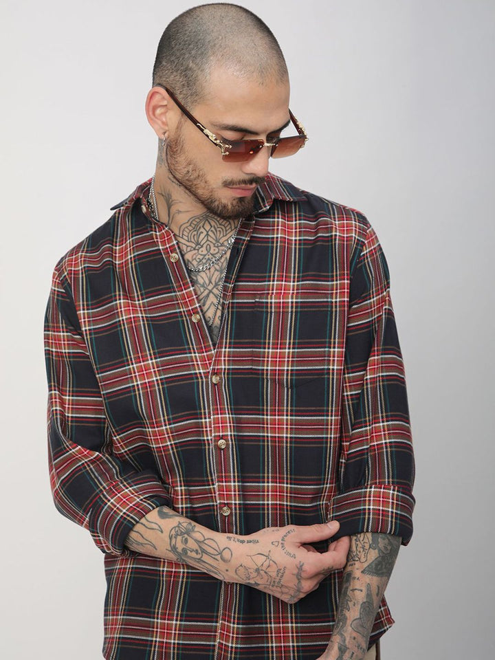 VASTRADO Men Classic Slim Fit Opaque Checked Casual Shirt