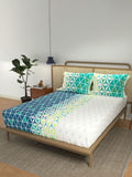 URBAN SPACE Divine Blue & White Geometric Cotton 144 TC Queen Bedsheet Set