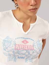 DressBerry Sweetheart Fest Printed Ribbed Crop T-shirt