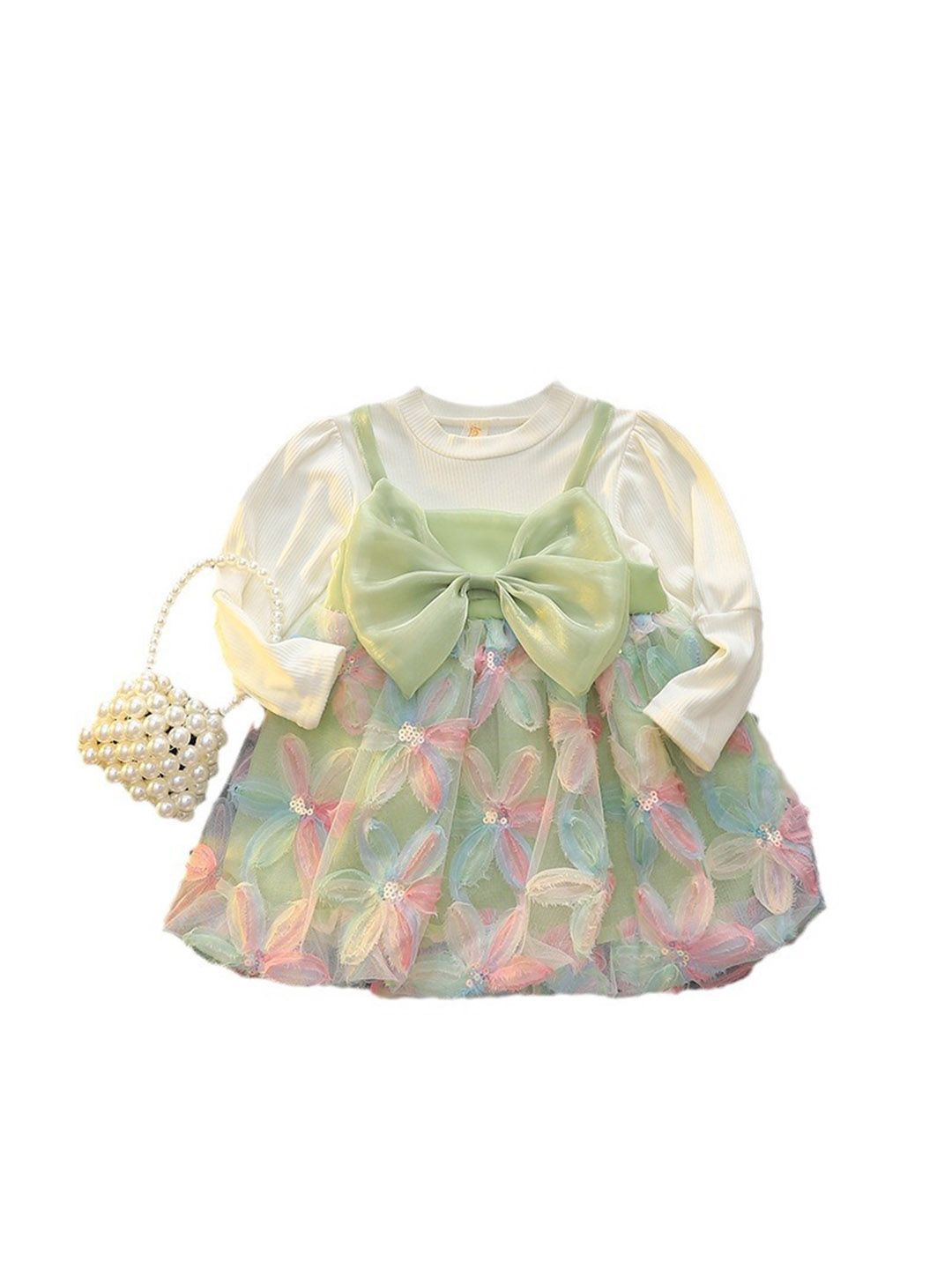 YK Girls Pack of 2 Floral Self Design  Pinafore Dress