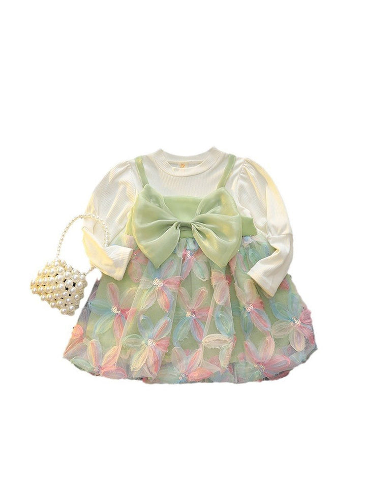 YK Girls Pack of 2 Floral Self Design  Pinafore Dress