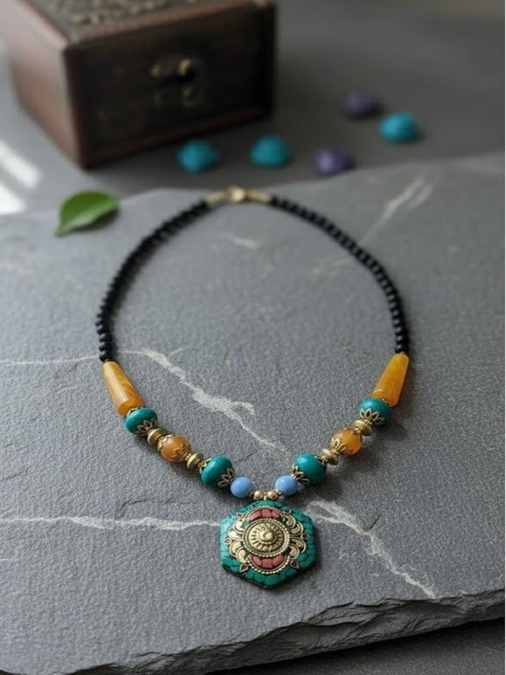 PANASH Gold-Plated Artificial Beaded Antique Necklace