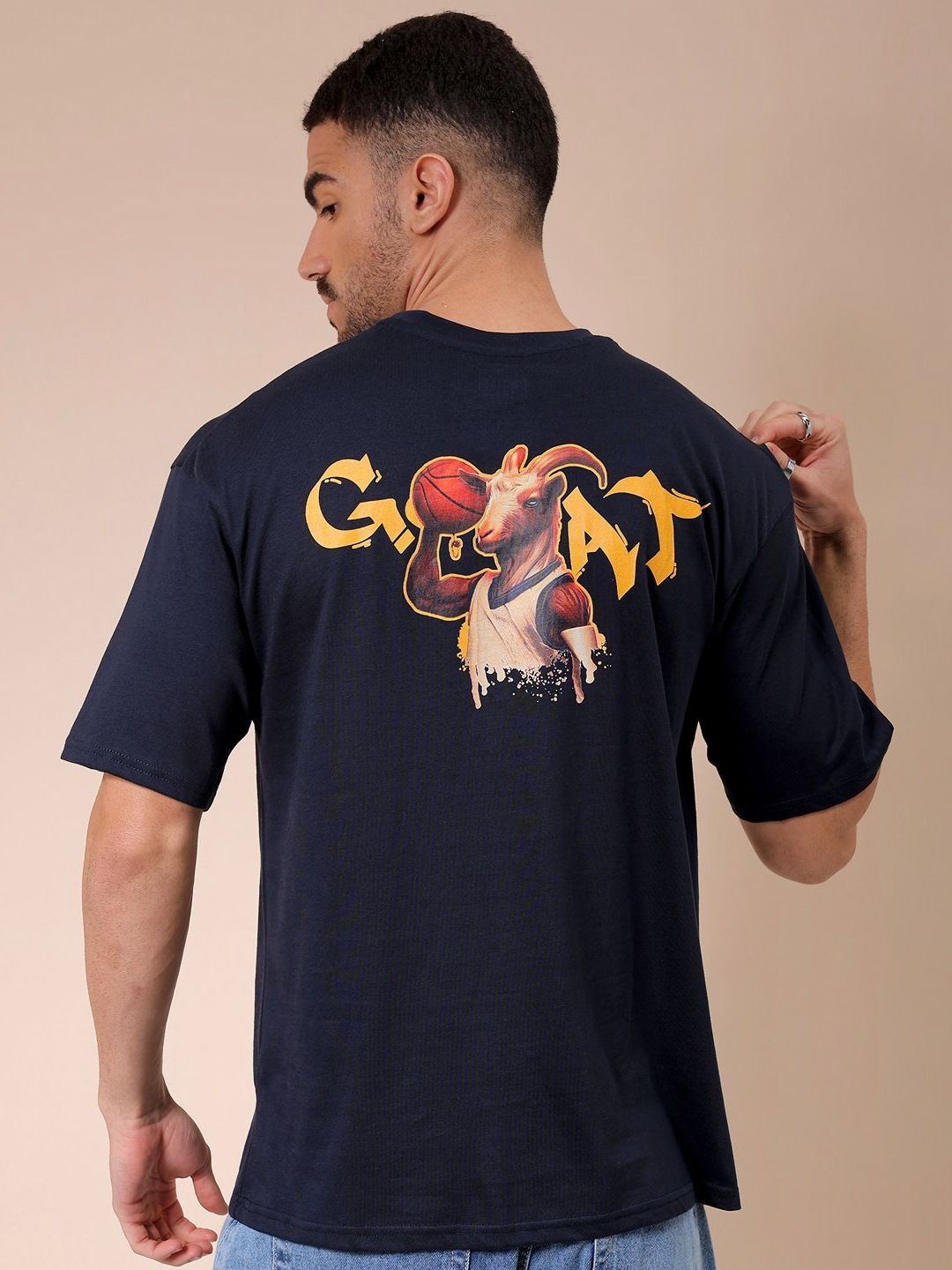The Indian Garage Co Men Graphic Printed Round Neck Pure Cotton Oversized T-shirt
