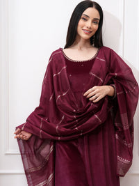 Vishudh Women Ethnic Motifs Embroidered Regular Kurta with Trousers & With Dupatta