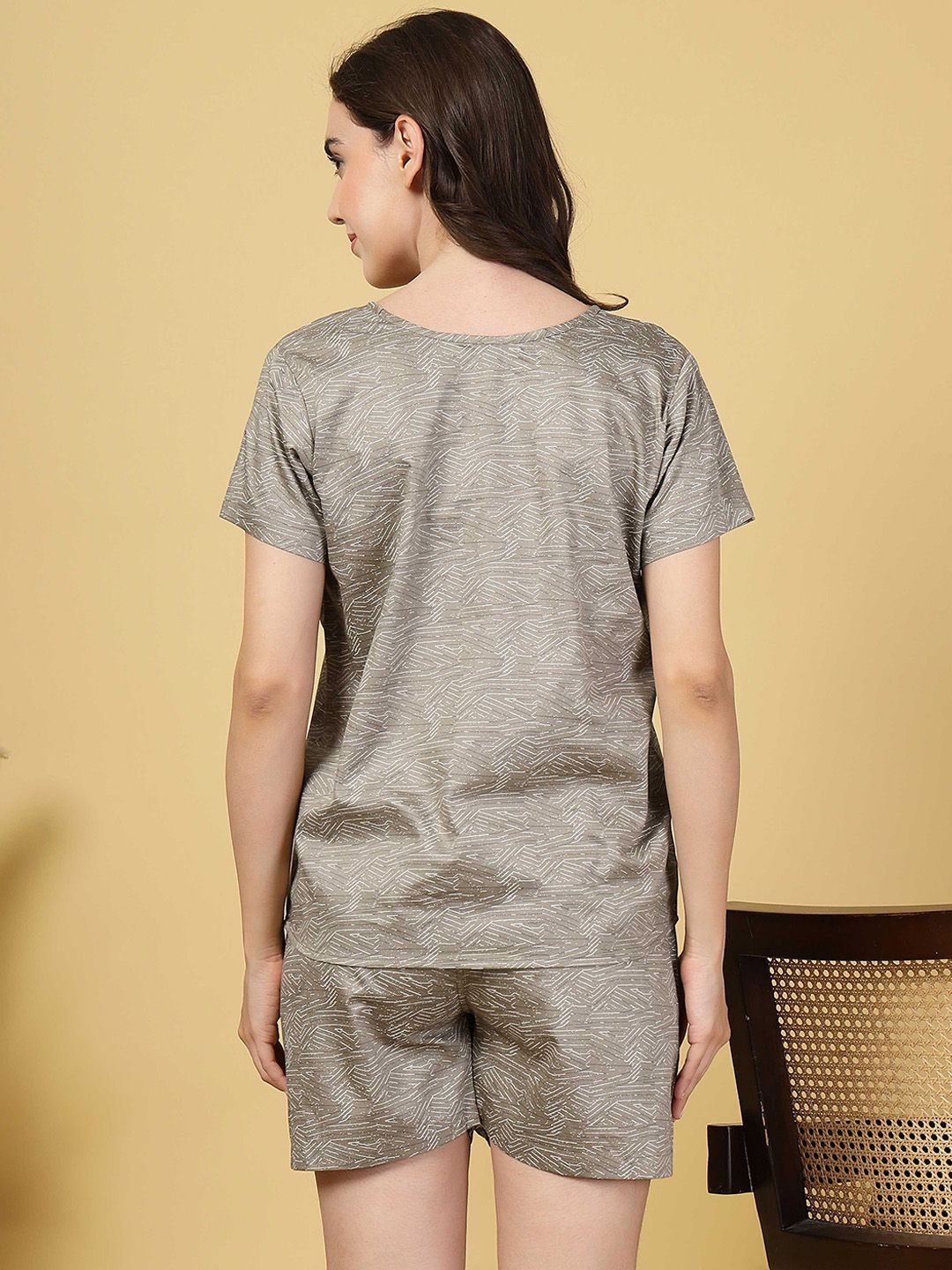 KLOTTHE Women Abstract Printed Pure Cotton T-shirt & Shorts Pants Night Suit