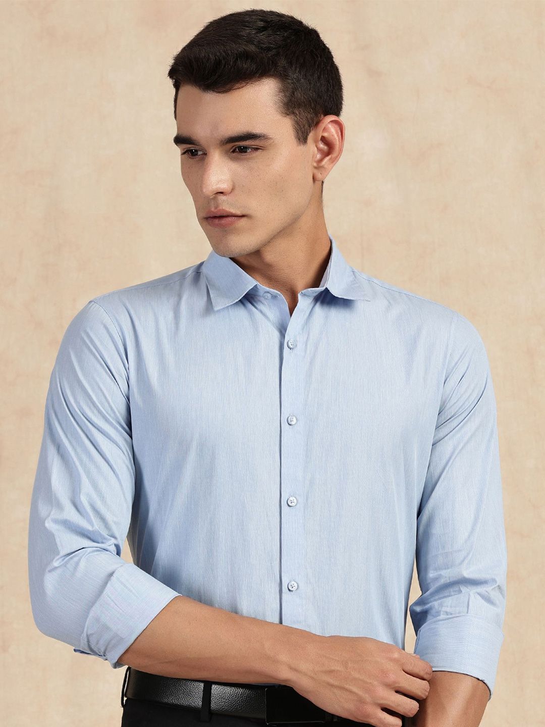 Thomas Scott Men Classic Slim Fit Solid Spread Collar Pure Cotton Formal Shirt