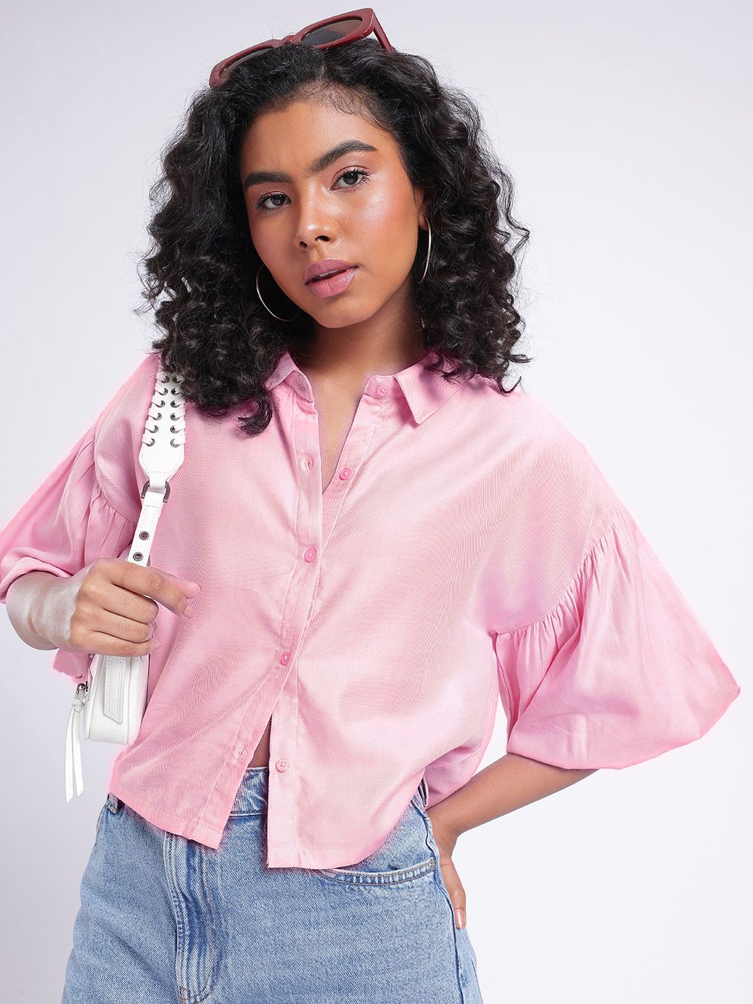 DressBerry Glamorous Sweet Puffed Sleeves Boxy Crop Shirt