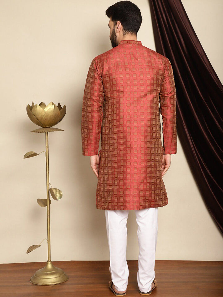 Anouk Geometric Self Design Mandarin Collar Straight Kurta With Churidar