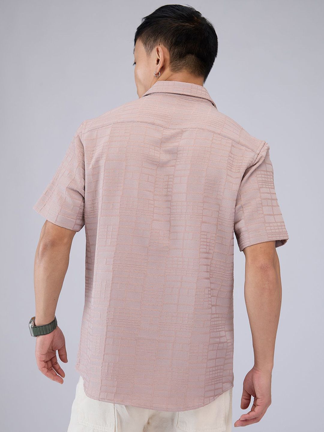 VASTRADO Men Classic Cutaway Collar Textured Slim Fit Casual Shirt