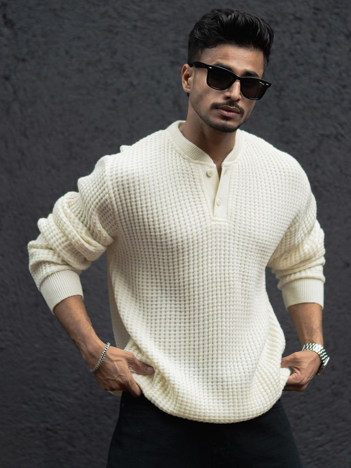 Powerlook Self Design Henley Neck Sweaters