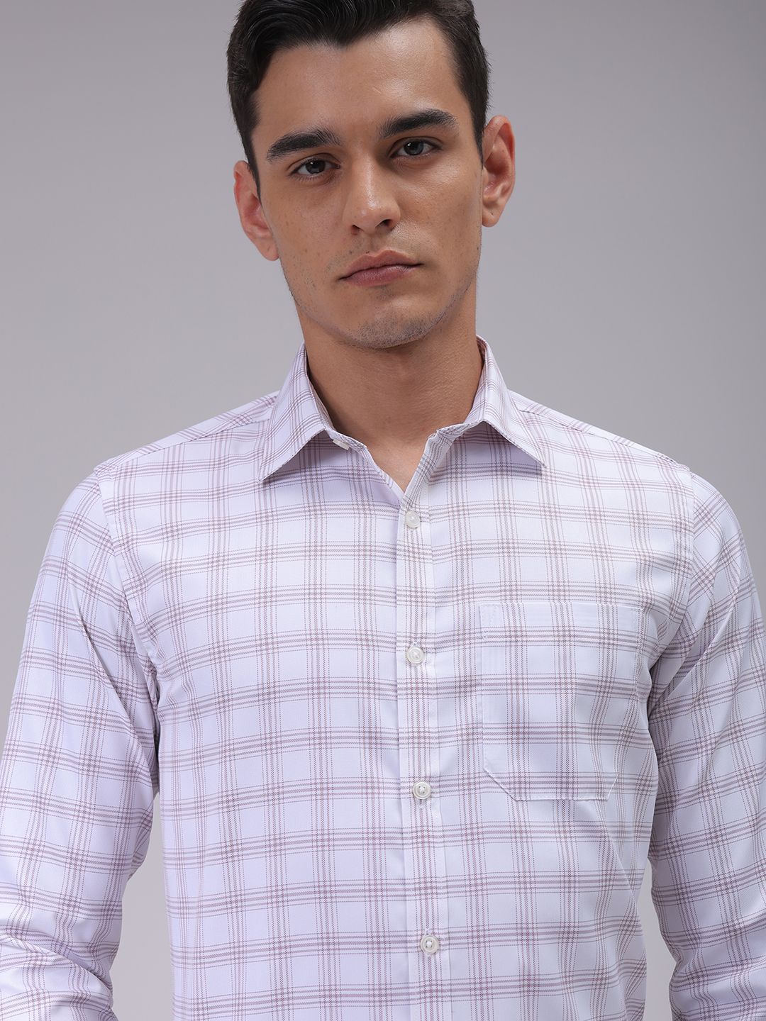 The Indian Garage Co. X Luxe Men Cutaway Collar Checked Slim Fit Formal Shirt